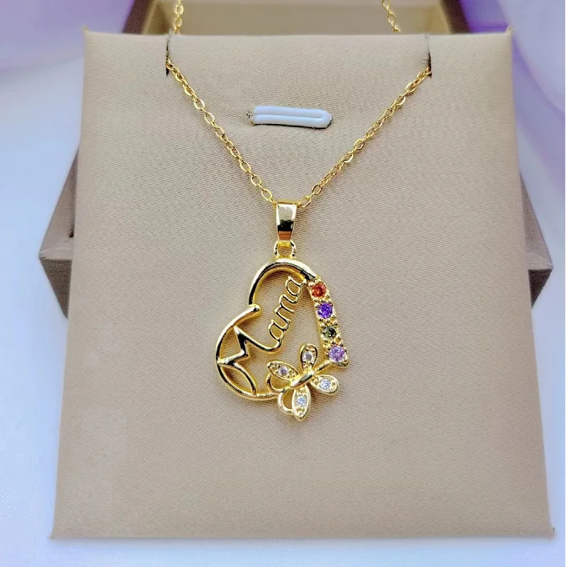 Многоцветное ожерелье с подвеской &quotСердце Мама&quot из нержавеющей стали