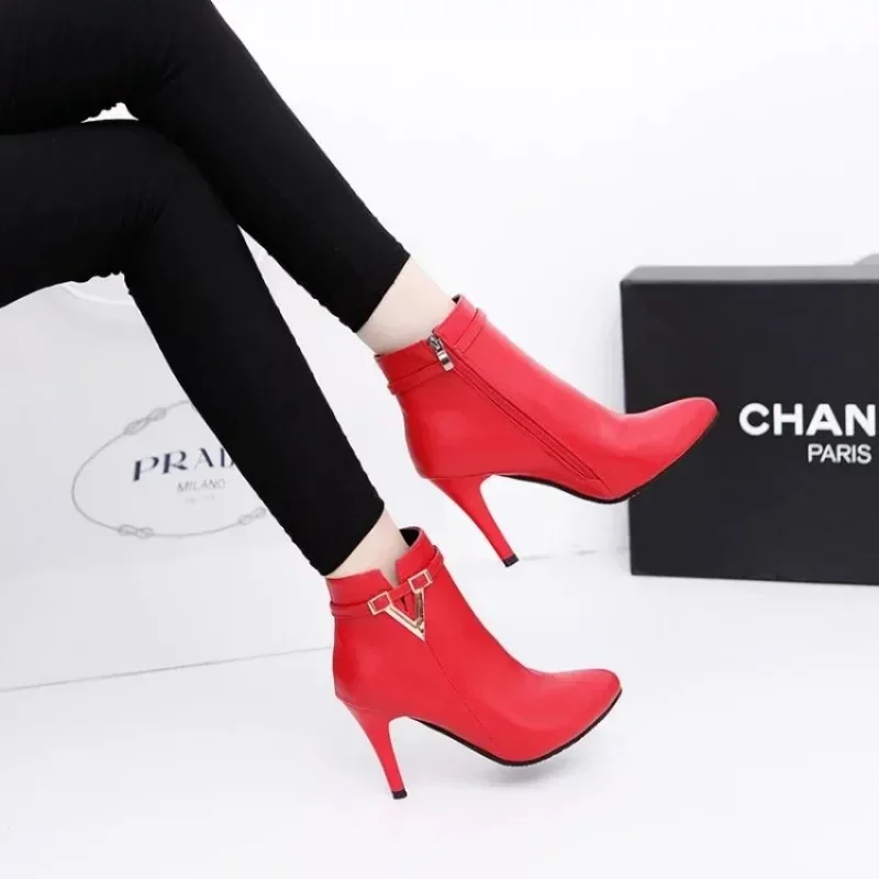 Женские ботильоны на шпильке из искусственной кожи тонком высоком каблуке цвет в