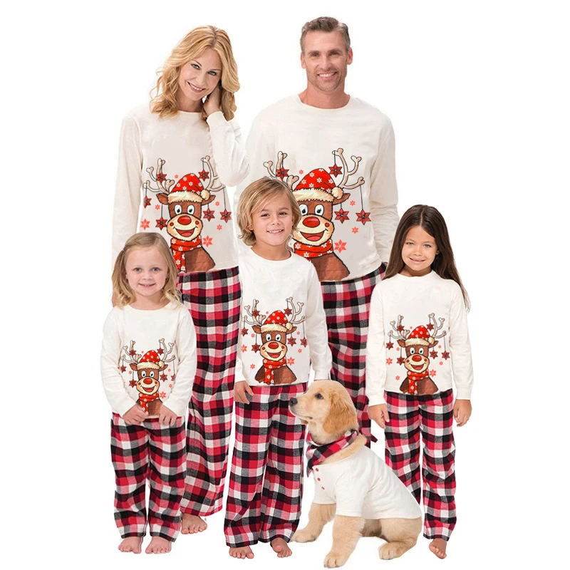 

2022 New Winter Couples Christmas Pajamas Family Clothing Set Mother Kids Clothes Dad Mom Child Christmas Deer Print Pajamas