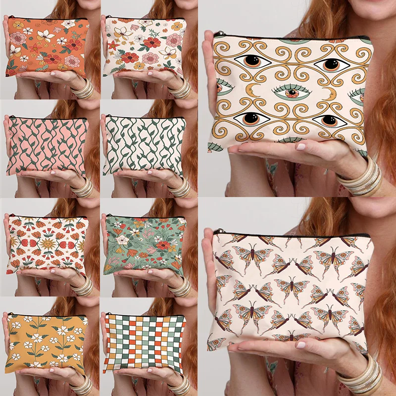 

Настраиваемая женская косметичка с принтом в виде красивых бабочек для глаз, модная эстетичная женская косметичка с принтом, маленькая кос...