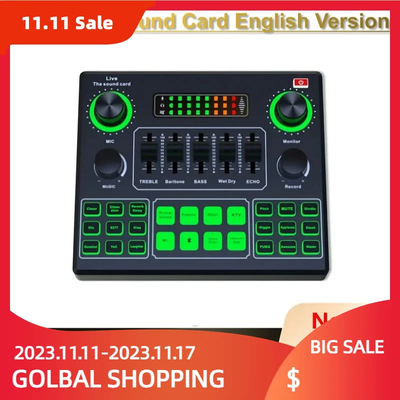 

V9sj Sound Card Live Sound Cards External Audio Mixer For Karaoke Broadcast Recording Home Ktv Game Music Singing Pc Phone