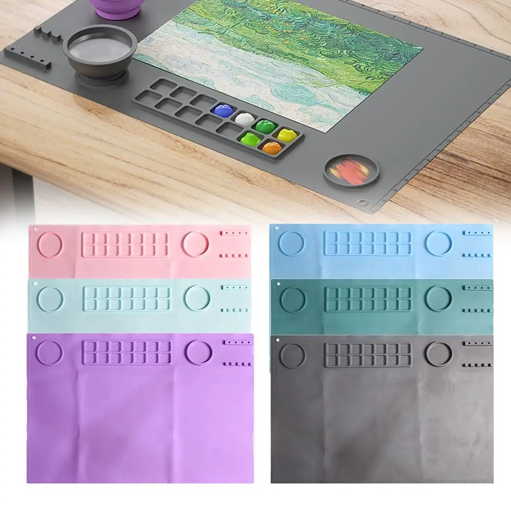 

Mats Ink Blending Watercoloring Stamping Pigment Palette Silicone Painting Mat Craft Mat For Painting with Paint Holder