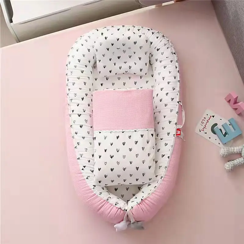 85*50cm Baby Nest Bed with Pillow Portable Crib Travel Bed Infant Toddler Cotton Cradle for Newborn Baby Bed Bassinet Bumper