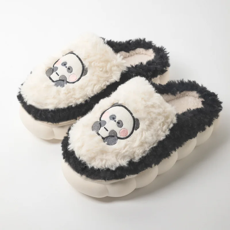 

2022 зимние тапочки из хлопка с мультяшным рисунком панды женские нескользящие меховые теплые дамские сланцы для дома Мягкие плюшевые унисекс туфли из пены с эффектом памяти