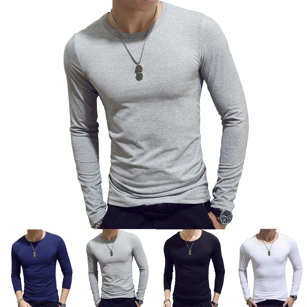 

Simple Thermal Underwear Men Slim Bottoming Shirt Korean Version Fashion Solid Color Round Neck Long-sleeved T-shirt Spring