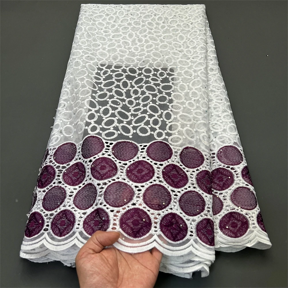 

2023High Quality African Nigerian Lace Fabric Embroidery Tulle Pure Wedding Party Dress Guipure SequinsFor Sewing Beads 5yards