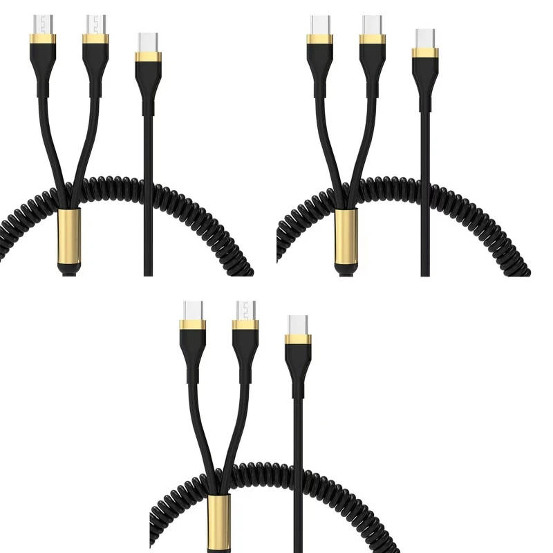 PD автомобильный пружинный Телескопический Тип C к/USB- CAndroid 2 в 1 кабель для передачи данных для телефона Android зарядный кабель адаптер соединитель