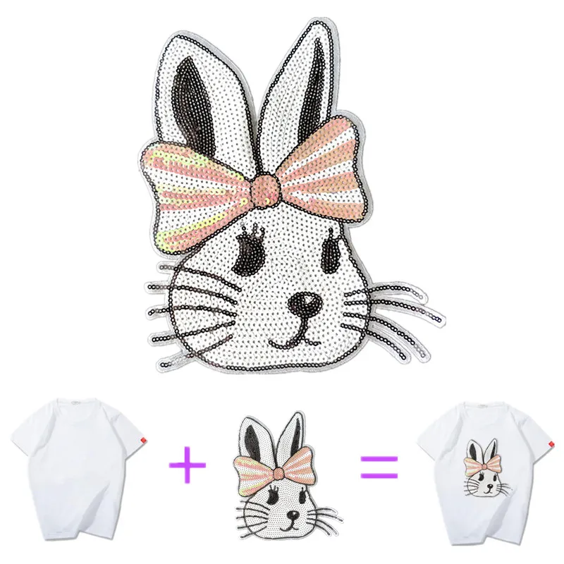 Сверкающая нашивка с блестками в виде мультяшного кролика сделай сам пришитая