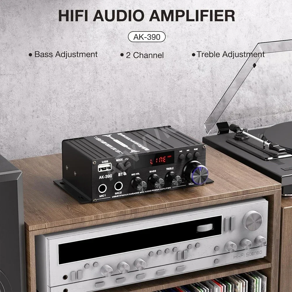 AK390 Усилитель Bluetooth 5.0 Hi-Fi Усилители мощности 400 Втx2 Стерео цифровой усилитель Басс