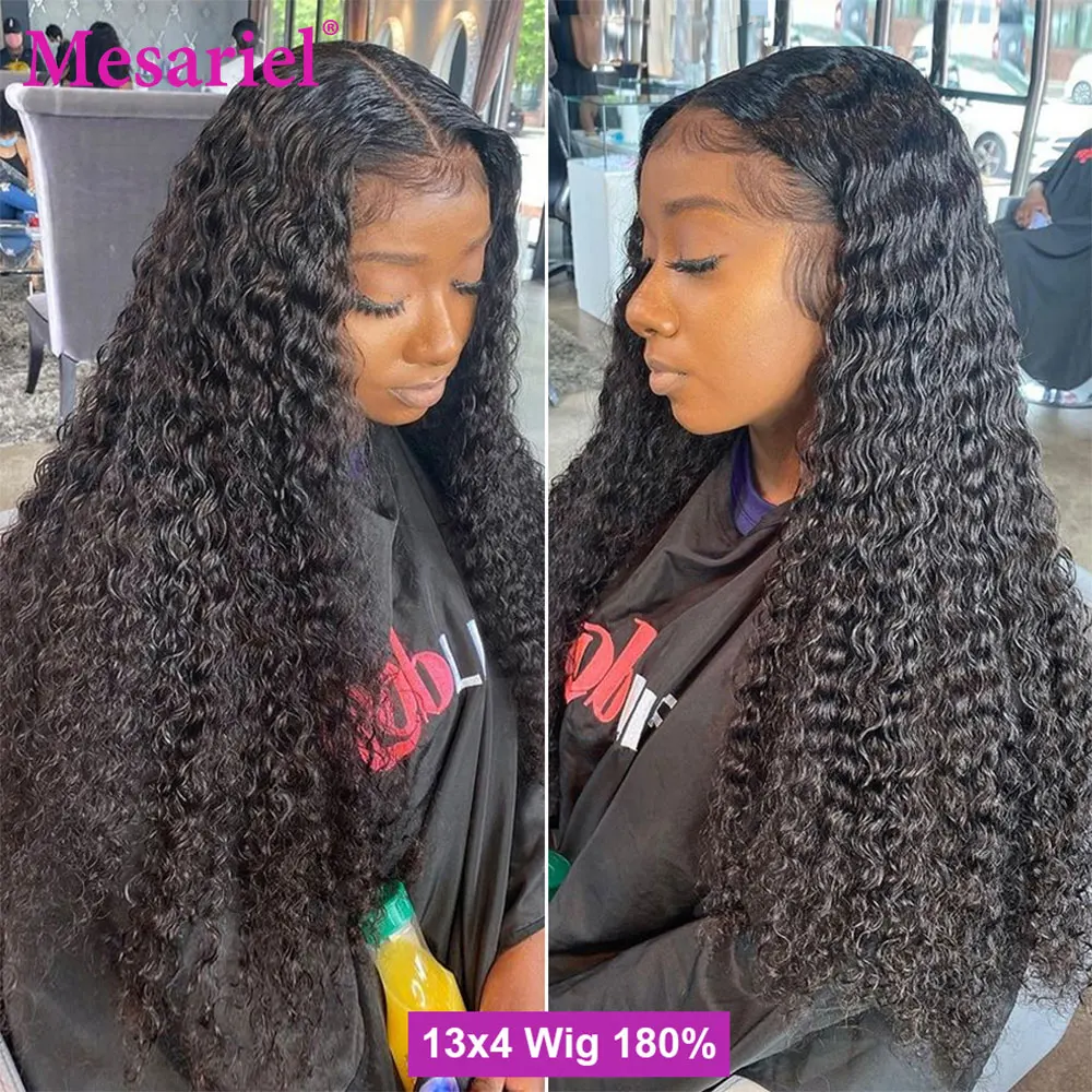 Deep Wave Lace Front Wig 13x4 Human Hair Wigs For Black Women 30 34 Inch HD Wet And Wavy Loose Frontal | Шиньоны и парики