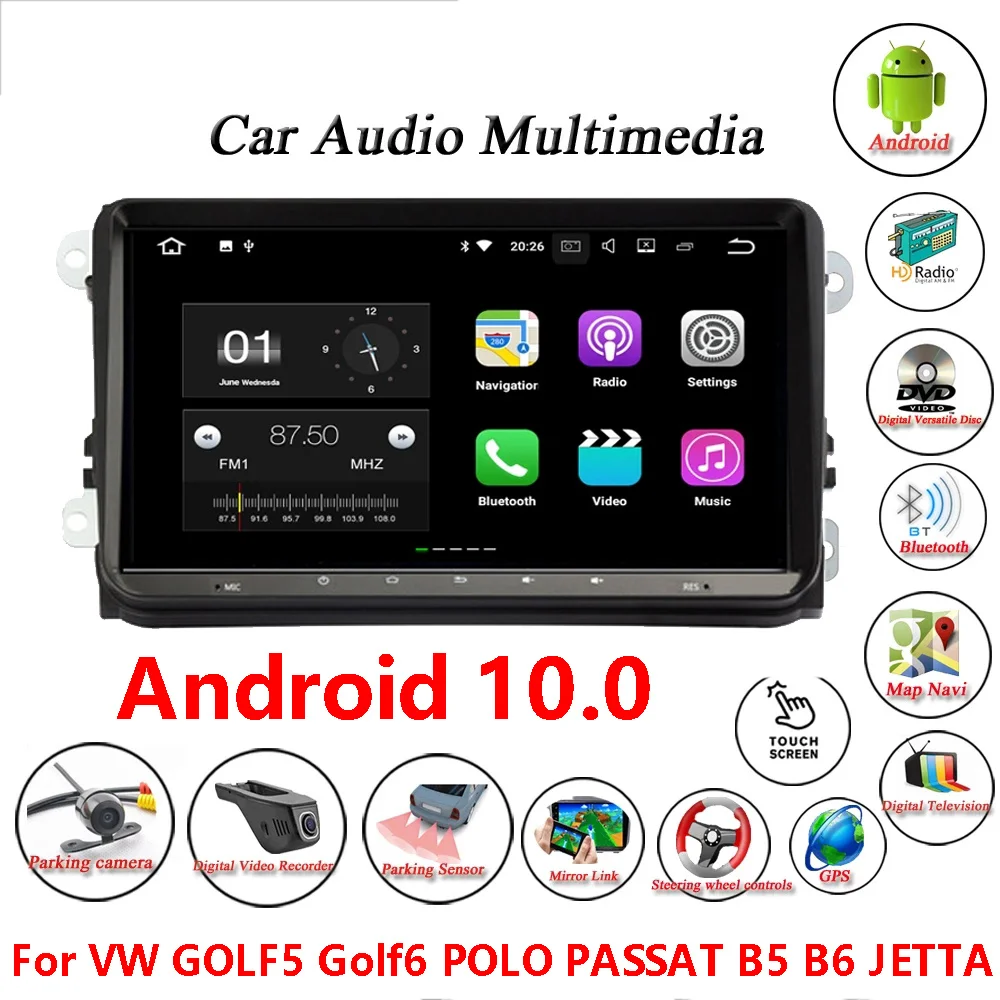 

9" Android 10.0 Car GPS Navigation for VW GOLF5 Golf6 POLO PASSAT B5 B6 JETTA TIGUAN steering wheel bluetooth Radio Double Din
