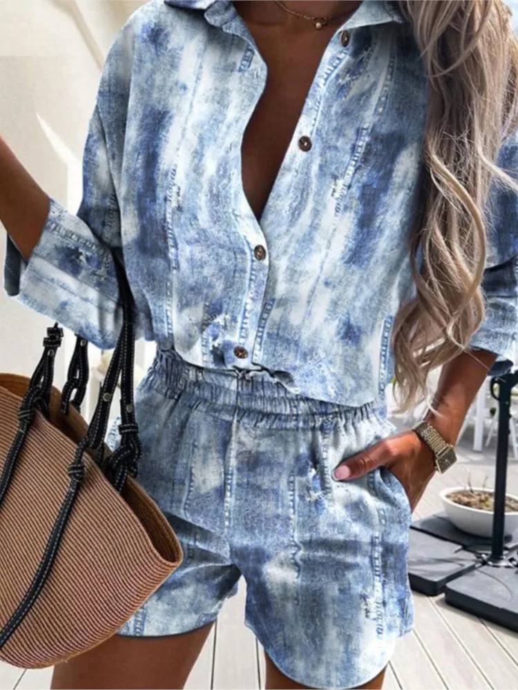 Модные женские комплекты из двух предметов с принтом 2024 весна-лето рубашка