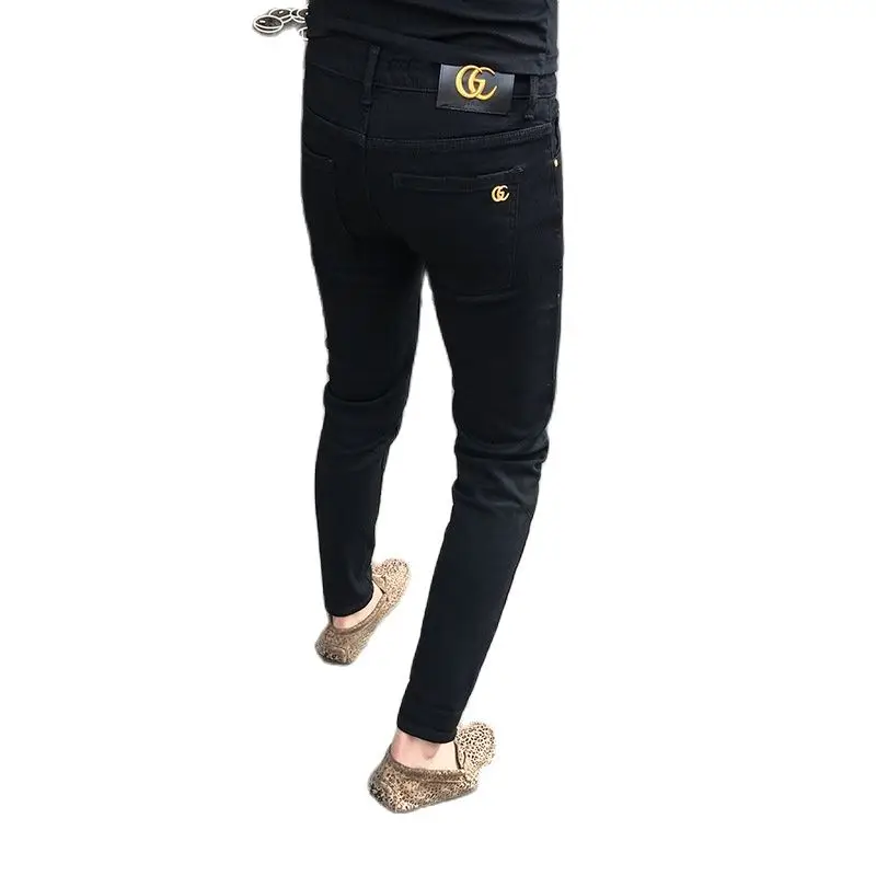 

Wholesale 2022 Korean Fashion Men Streetwear Man's Branded Black Casual Slim Pants Male Cowboy Washed Stretch Pencil Jeans