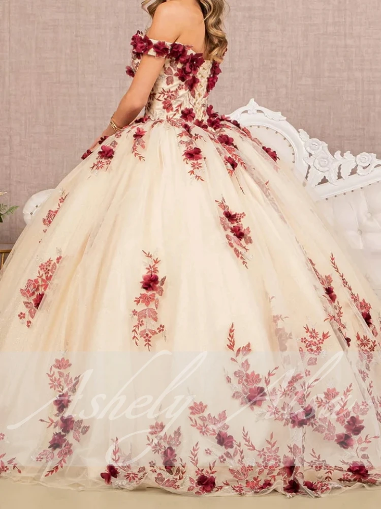 Индивидуальное бальное платье Vestido De 15 Anos с открытыми плечами и 3D цветочным