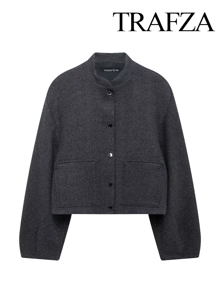 TRAFZA осень-зима женская однотонная короткая куртка-бомбер на пуговицах с