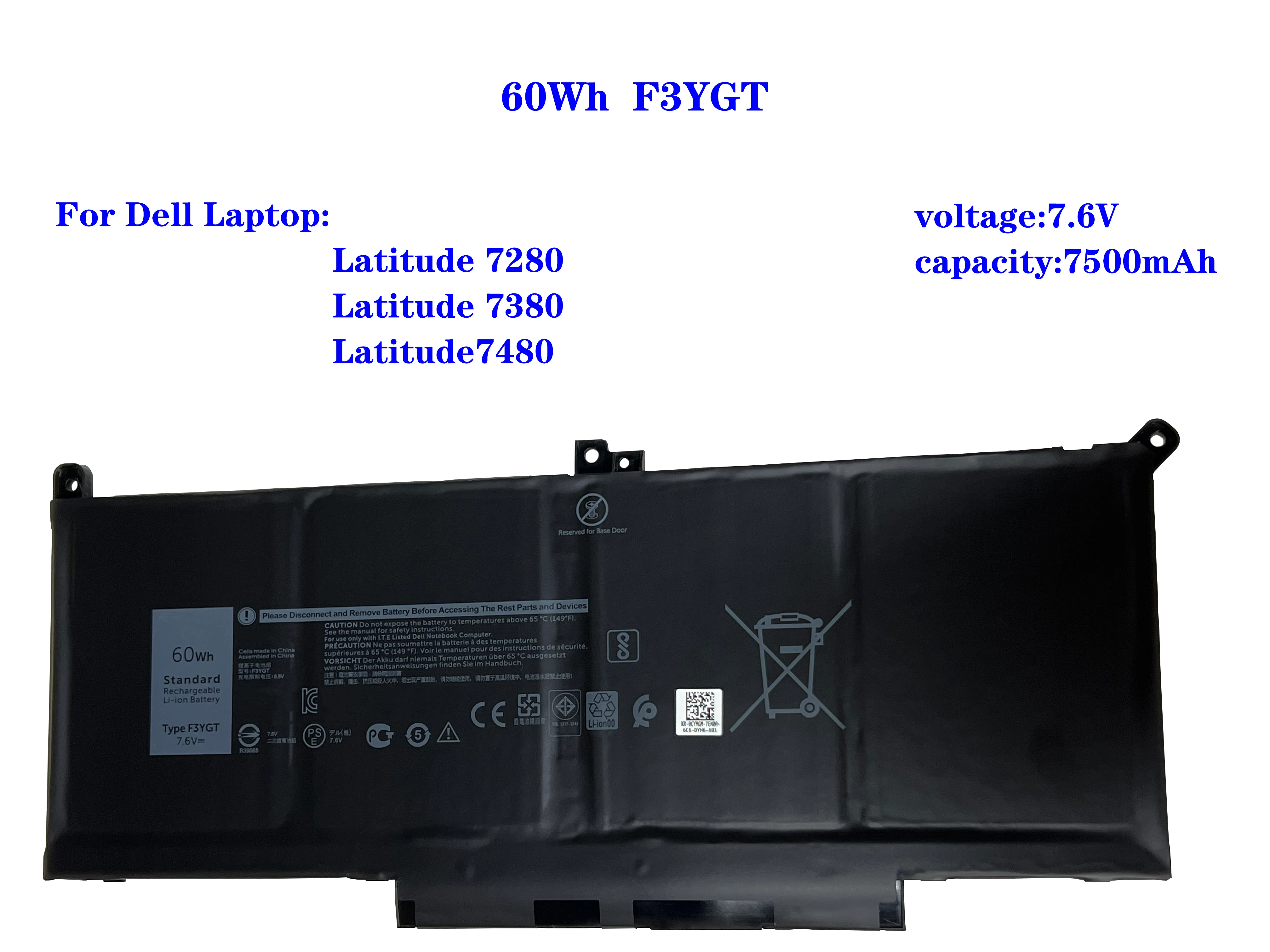 

Новая модель Аккумулятор для ноутбука dell F3YGT для dell Latitude 7280 7380 7480 7,6 V 7500mAh