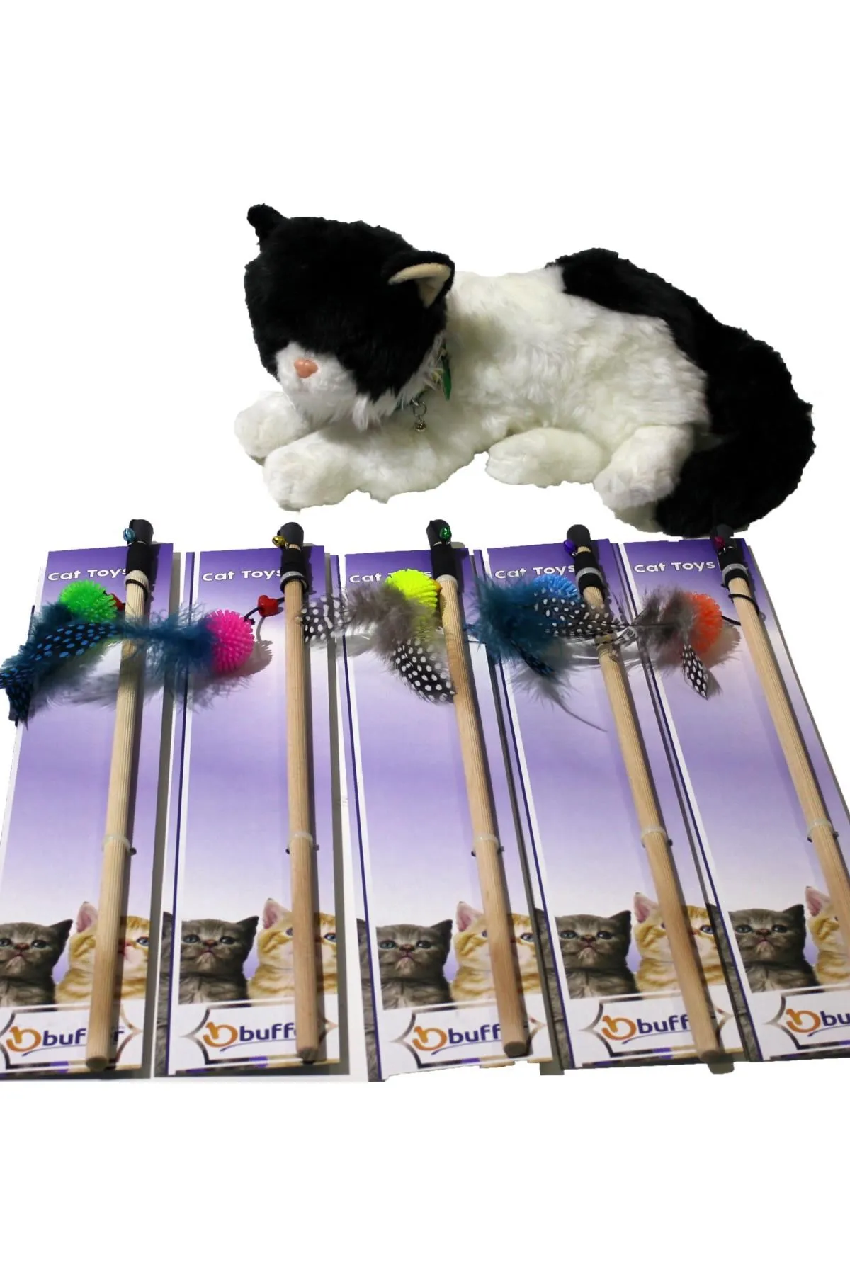 Fun Выдвижная котом Удочка с плюшевая игрушка деревянная ручка-котенок