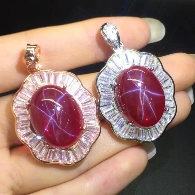 

Starlight Ruby Star Gemstone Necklace Women Healing Gemstone Fine Jewelry Genuine Star Corundum Oval Pendant Necklaces