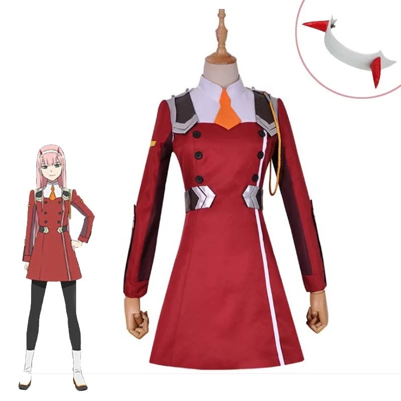 

New Zero Two Darling In The Franxx 02 Cosplay Costume Girls Cute Outfits Halloween Carnival KOKORO Uniforms Dress+Headwear