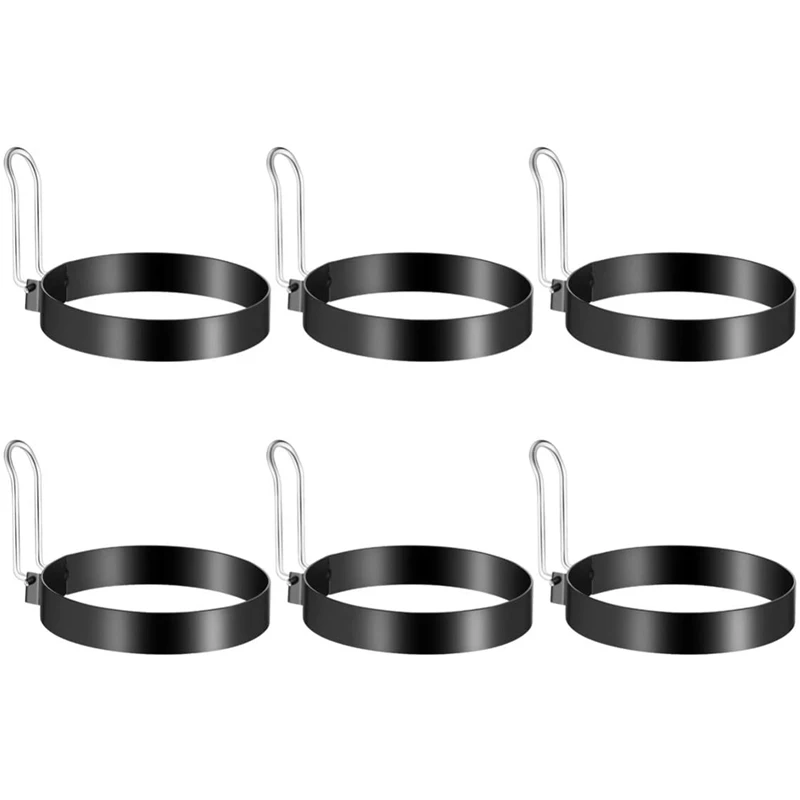 

Pack Of 6 Fried Egg Mould Stainless Steel Egg Ring Pancake Mould Round Omelette Shape With Handle For Eggs Cooking