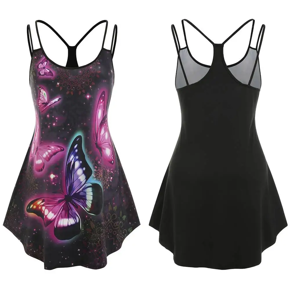 

Ruffle Strap Ladies Crop Tops Sleeveless Butterfly Printed Women Tank Tops Backless Summer Fashion Casual Female Tank Tops