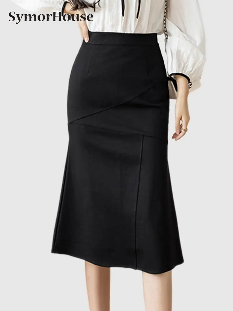 

Юбка Женская Офисная с завышенной талией, Офисная модная облегающая юбка-годе, Русалка, черная красная бежевая, весна-лето