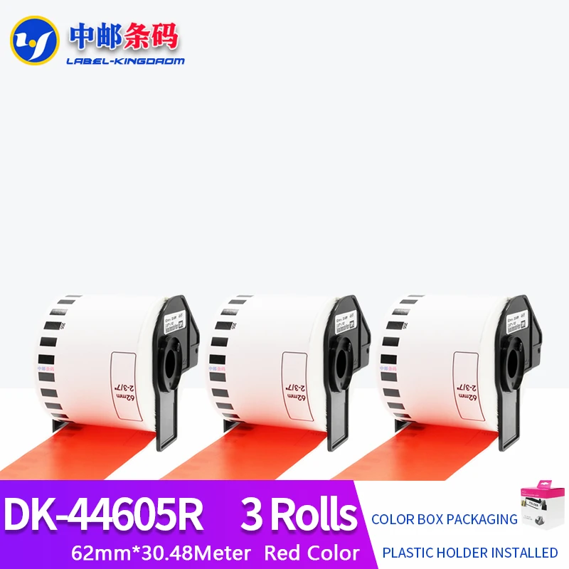 

3 Rolls Generic Brother DK-44605 Label 62mm*30.48M Red Color Compatible for Brother QL-570/700 All Includ With Plastic Holder