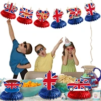 8pcs 2022 queen jubilee honeycomb centerpiece 2022 patriotic toppers party supplies 70th celebration jubilee union jack flag