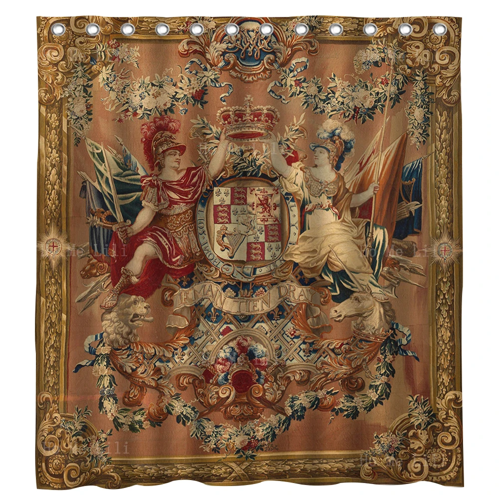 

William And Mary Coat Of Arms Crown Dogs Jeweled Medallions Family Crest Shower Curtain By Ho Me Lili For Bathroom Decor