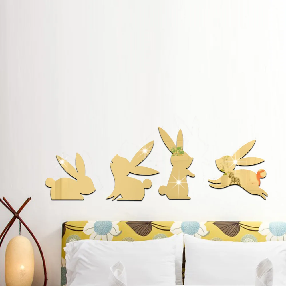 4 шт. зеркальные настенные наклейки в виде танцующего кролика |