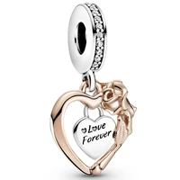 original heart rose flower dangle beads charm fit pandora women 925 sterling silver bracelet bangle jewelry
