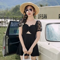 woman swimwear large size one piece swimsuit summer beach vacation belly concealing thin one piece dress bathing suits black