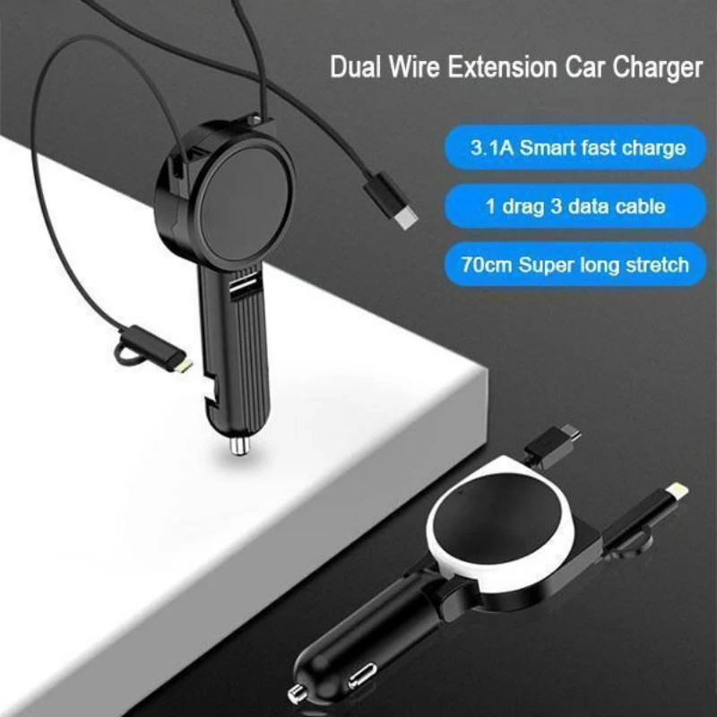 

4 в 1 Автомобильное складное выдвижное Зарядное устройство USB быстрая зарядка QC зарядное устройство для телефона адаптер для iPhone 12 11 Pro Max 6-8 ...