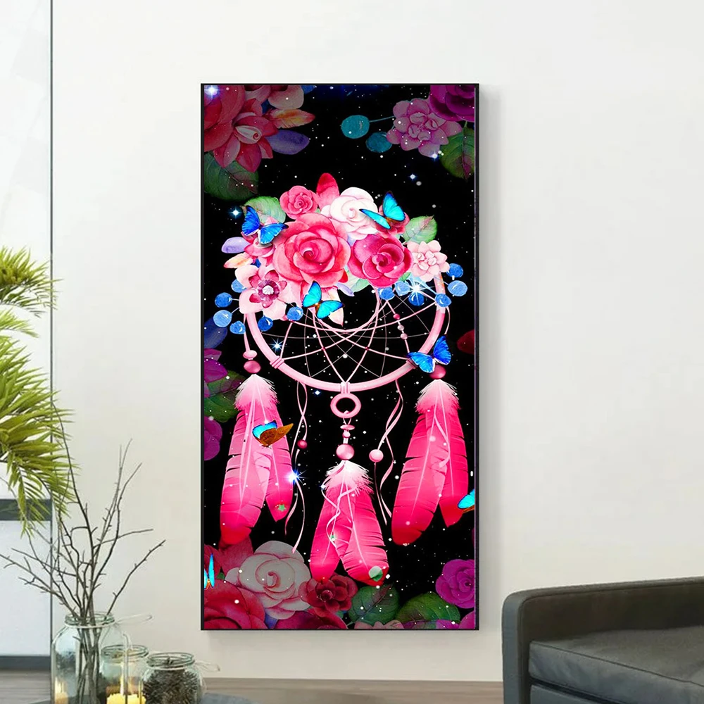 

HUACAN Алмазная картина Ловец снов полностью квадратная Вышивка Роза Бабочка Мозаика пейзаж товары ручной работы украшение для дома