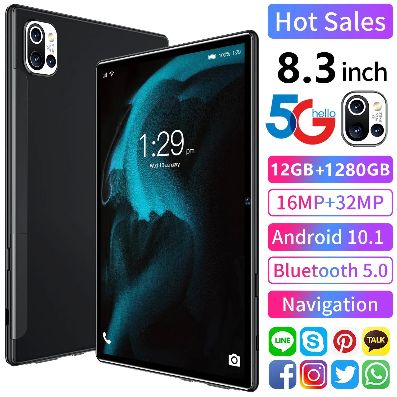 

Global Version Notebook Dual SIM Tablet Android Laptop Pad Air Google Play 12GB+1280GB 4Glte 8800mAh WPS Office Computer