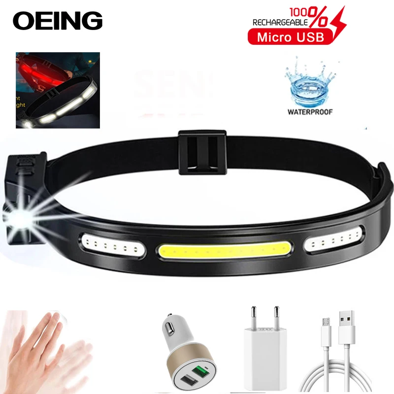 

Portable Motion Sensor LED Headlight USB Rechargeable Built-in Battery Red Lamp Warning Waterproof Camping Night Running Light