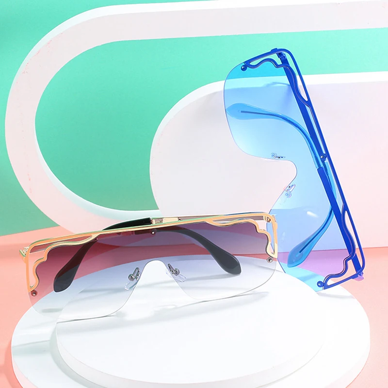 

Fashion Oversized Square Hollow Sunglasses Women Retro Rimless Colorful Gradient Mirror Eyewear Trending Men Shades UV400
