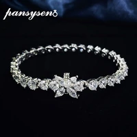 pansysen original 925 sterling silver women leaf simulated moissanite diamond charm bracelets bangle handmade fine jewelry gift