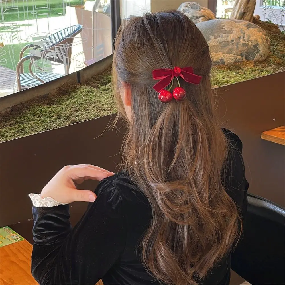 

Fashion Hair Clip For Women Girls Hair Accessories Red Velvet Cherry Hairpin Sweet Side Clip Cloth Bow Bowknot Headwear