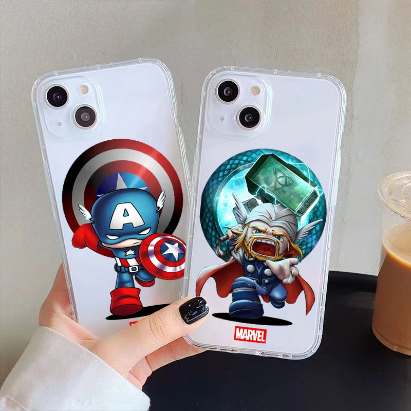 

Marvel Cartoon Spiderman Clear Phone Case For iPhone 11 Pro Max 12 13 Pro Mini X XR XS Max 6 6S 7 8 Plus Se2 Funda Black Back
