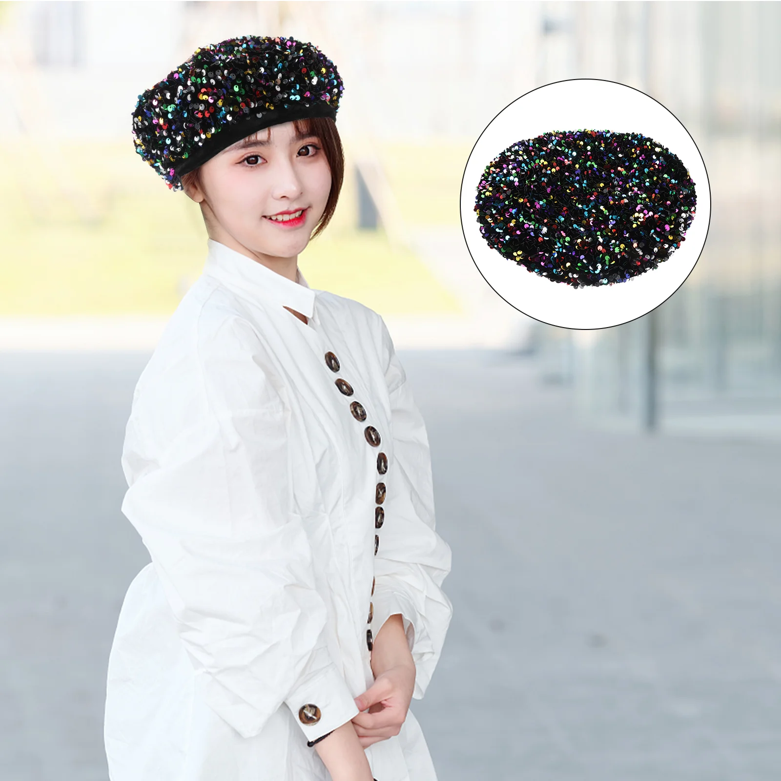 

Beret Hat French Beanie Cap Women Sequin Winter Glitter Fashion Hats Ladies Sparkle Shiny Sparkly Accessories Bling Sequined