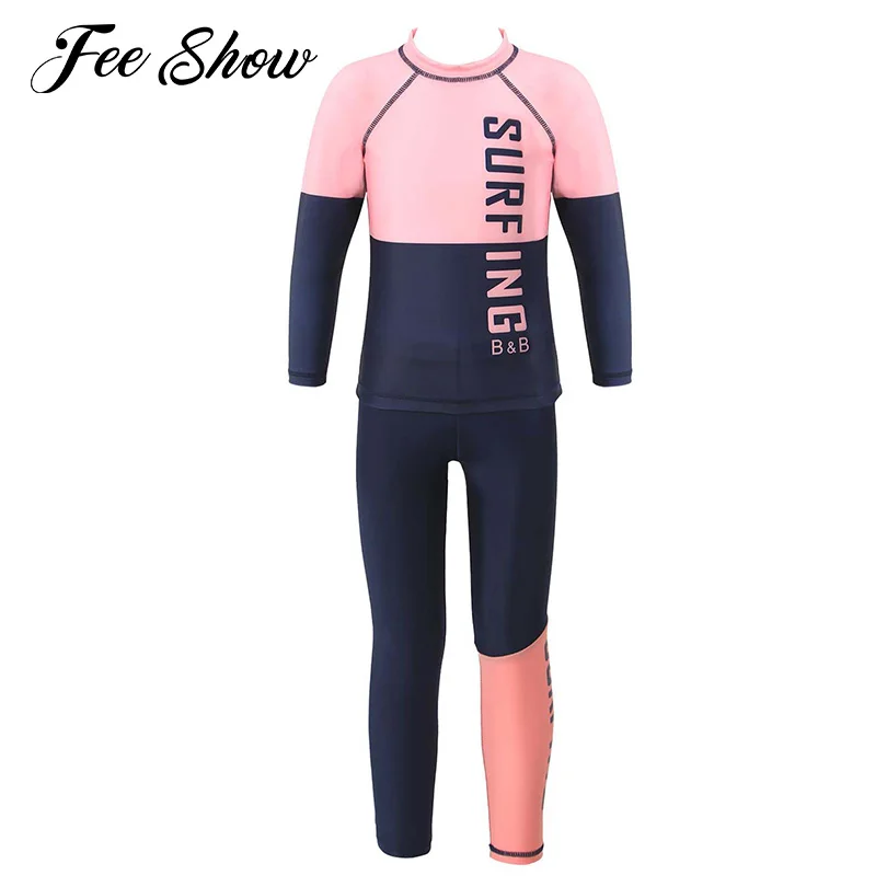 

Kids Girls Boys Swimsuit Rash Guards Summer Bathing Suit Swimwear Mock Neck Long Sleeves Swimming Tops and Pants Set Rashguards