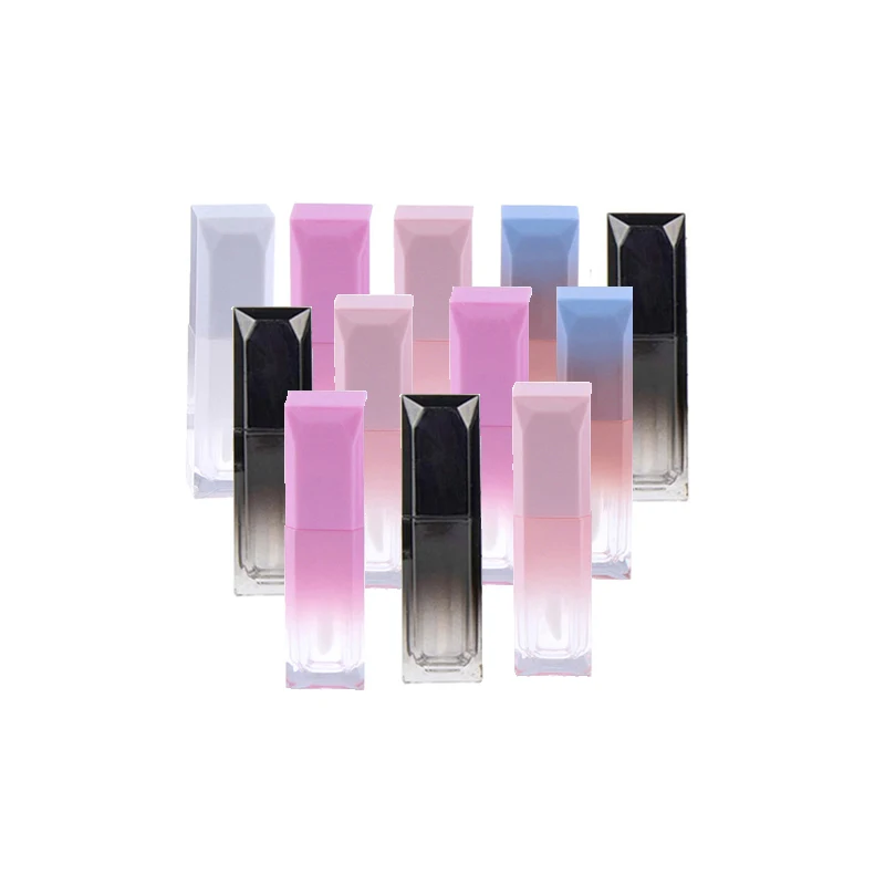 

5g/5ml Mini Empty Square Gradient Plastic Lip Gloss Tubes with Lipstick Brush Pipe Balm DIY Lip Glaze Lip Oil Sample Containers