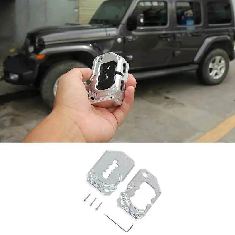

For Jeep Wrangler JL 2018-2021 Aluminum Silver Car Key Shell Protective Cover 2X