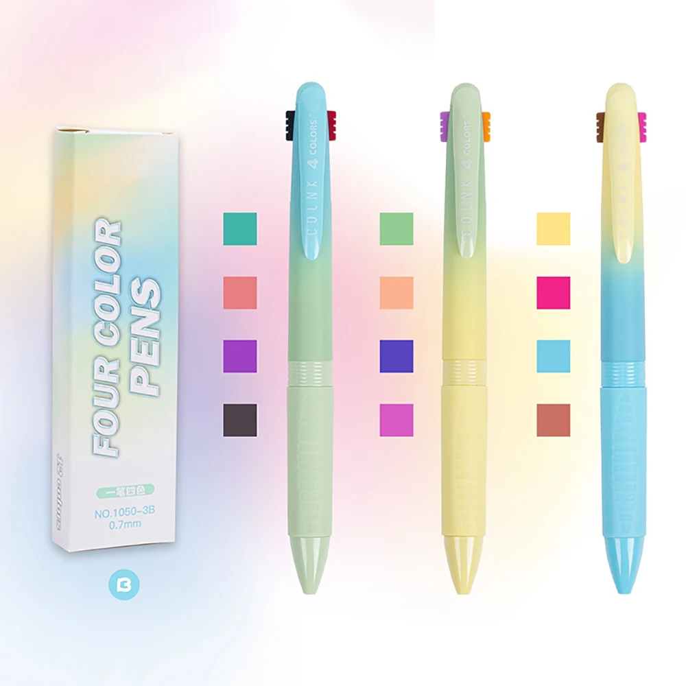 

3 шт./кор. градиентная многоцветная шариковая ручка 4-в-1, 0,7 мм, цветная ручка для учета «сделай сам», письменные принадлежности, канцелярские принадлежности, школьные и офисные принадлежности