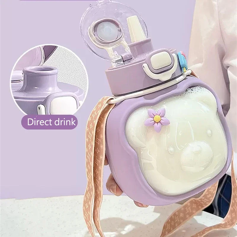 1 литровая бутылка для воды девочек вместительная летняя детская соломинка с