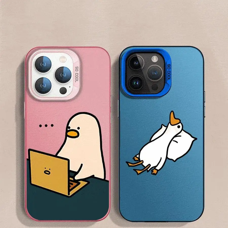 Cute Cartoon Slacker Duck Phone Case for Apple iPhone 16 11 13 15 Pro 12 14 ProMax Plus Hard PC Capa Cover
