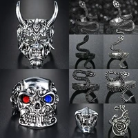 retro snake rings for men women black heavy metals punk rock octopusdragonowl ring vintage animal jewelry drop shipping