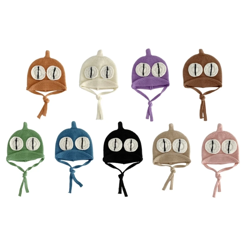 

Стильная детская вязаная шапка с милыми забавными большими глазами, однотонная шапка-бини, модный капот на шнуровке для носки и