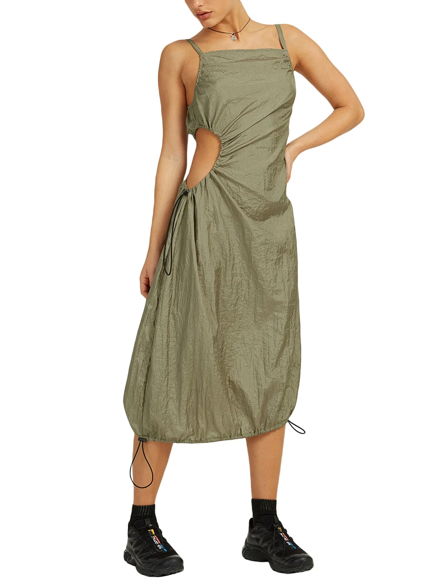 Женское Повседневное платье на бретелях-спагетти однотонное без рукавов с